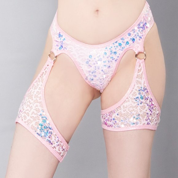 J Valentine Love Story Sequin Net Chap Shorts - Picture 1 of 2